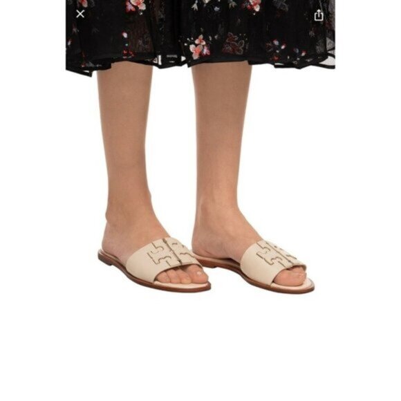 Tory Burch Ines Slides Sea Shell Pink Calf Leather Size‎ 7.5 US - Picture 1 of 11